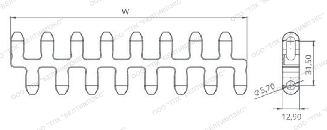 Геометрические размеры модульной ленты EC315 R